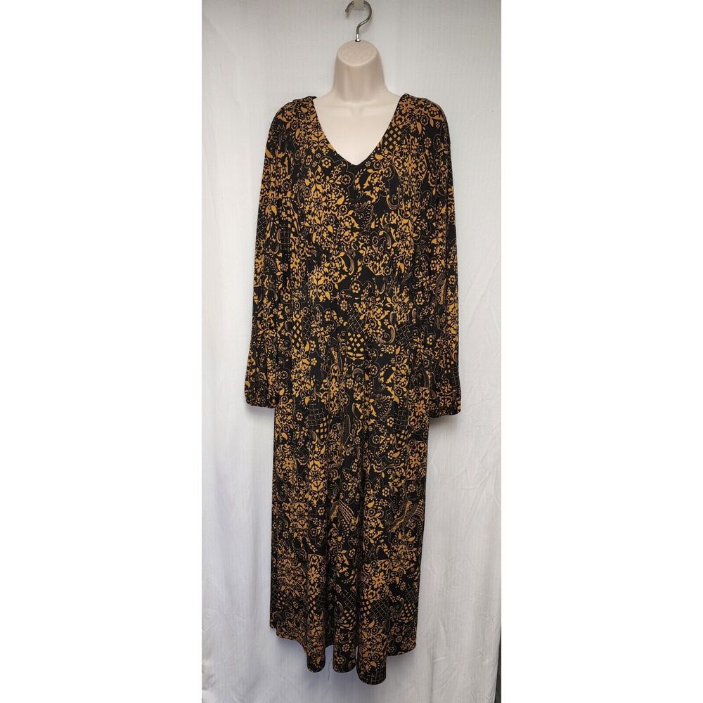 Anthony Women's V-NECK Long Balloon Sleeve Plus Size 2X Color Brown/Black Dress - Picture 2 of 7